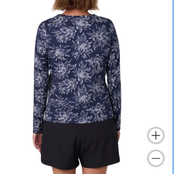 NWT Hang Ten Women's Sun Tee navy print UPF 50+ quick dry hiking fishing - Picture 2 of 4